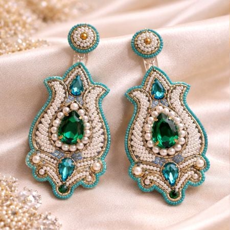 Handmade Jewelry Turquoise Emerald Pearl Drop Earrings